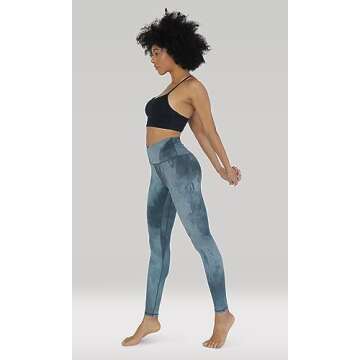 ODODOS Women's Cross Waist 7/8 Yoga Leggings with Inner Pocket, Inseam 25" Gathered Crossover Workout Yoga Pants, Tie Dye Naval Blue, Large