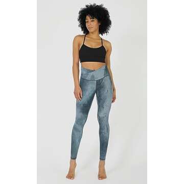 ODODOS Women's Cross Waist 7/8 Yoga Leggings with Inner Pocket, Inseam 25" Gathered Crossover Workout Yoga Pants, Tie Dye Naval Blue, Large