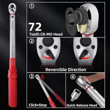 1/4 3/8 1/2-inch Drive Click Torque Wrench, 3Pcs Torque Wrench Set 20-200ft .lb, 10-110ft.lb, 10-170ft.lb ,±3% Accuracy, 72-Tooth Dual Scale Torque Wrenches for Bike, Moto, Car Repair Maintenance