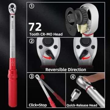 1/4 3/8 1/2-inch Drive Click Torque Wrench, 3Pcs Torque Wrench Set 20-200ft .lb, 10-110ft.lb, 10-170ft.lb ,±3% Accuracy, 72-Tooth Dual Scale Torque Wrenches for Bike, Moto, Car Repair Maintenance