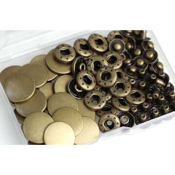 24 Sets Heavy Duty Leather Snap Fasteners Kit, BetterJonny 20mm Metal Snap Buttons Press Studs Leather Rivets Snaps with 4 Setter Tools for Clothes Bracelet Jackets Jeans Antique Brass