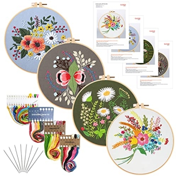 Nuberlic 4 Pack Embroidery Kit - Perfect for Beginners & Crafters