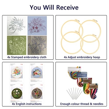 Nuberlic 4 Pack Embroidery Kit - Perfect for Beginners & Crafters