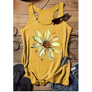 Womens Tank Tops Summer Boho Vacation Racerback Outfits Tops Cute Daisy Graphic Basic-Fit Camisole S...