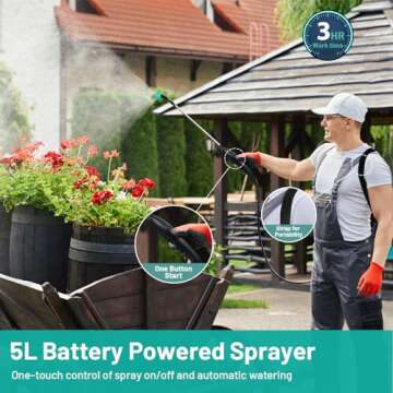 Battery Powered Garden Sprayer with 3 Mist Nozzles, 1.35 Gal Lawn Water Sprayer with USB Rechargeabl...