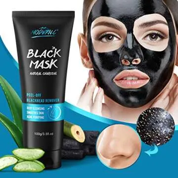 POP MODERN.C Black Mask-Blackhead Removal Mask Peel Off Facial Black Mask 3.5oz Pore Control, Skin Cleansing, Purifying Bamboo Charcoal With Blackhead Remover Extractor Tools Kit & Mask Brush Gifts