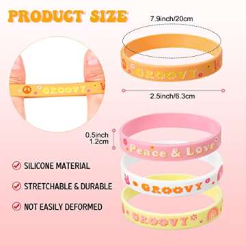 28 Pieces Groovy Retro Hippie Silicone Wristbands Daisy Flower Peace and Love Rubber Bracelets Daisy...