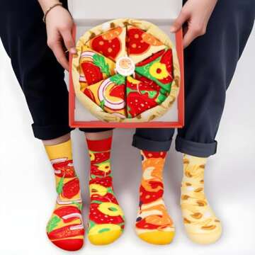 CROWDJOLLY Funny Pizza Socks Box for Men Teen Boys Dad Women - Fun Crazy Novelty Cool Silly Funky Food Socks Gifts - Unique Gag Gift Ideas for Mens Birthday Father Day Christmas Stocking Stuffers