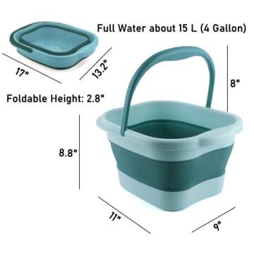 DoroSun Collapsible Foot Bath Soak Tub with Handle, Plastic Foldable Feet Spa Soaking Basin Bucket w...