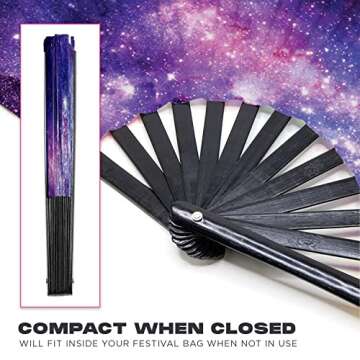 GloFX Folding Fan - Galaxy - Large Rave Clack Folding Hand Fan for Men/Women - for EDM, Music Festiv...