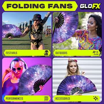 GloFX Galaxy Folding Fan - Stylish Rave Essential