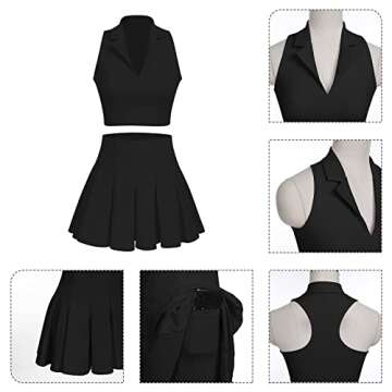 Tennis Dress for Women 2 Piece High Waist Pleated Tennis Skirt with Shorts V Neck Sleeveless Racerback Padded Crop Top Golf Workout Outfits Black Large