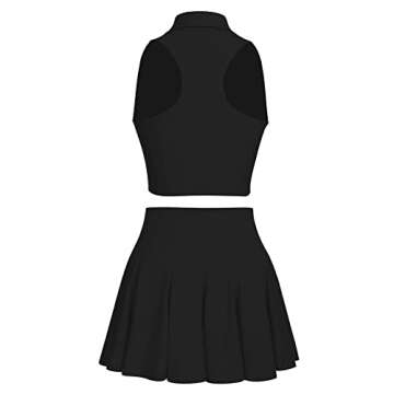 Tennis Dress for Women 2 Piece High Waist Pleated Tennis Skirt with Shorts V Neck Sleeveless Racerback Padded Crop Top Golf Workout Outfits Black Large