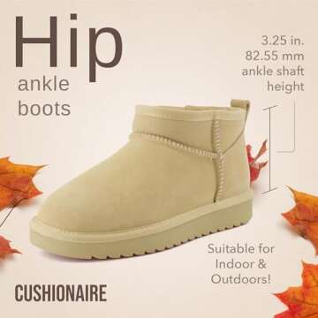 CUSHIONAIRE Women's Hip 2 Genuine Suede Ankle Snow Boots - Pull-On with Cozy Faux Shearling Lining, ...