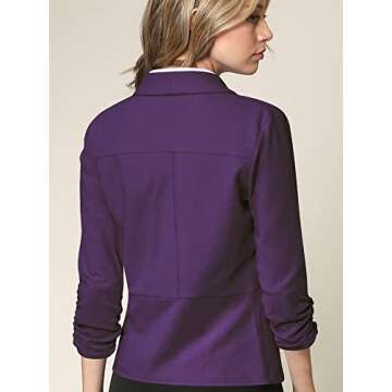 LL WSK2324 Women 3/4 Sleeve Blazer Open Front Cardigan Jacket Work Office Blazer M Purple