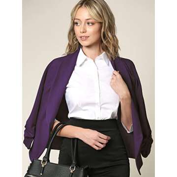LL WSK2324 Women 3/4 Sleeve Blazer Open Front Cardigan Jacket Work Office Blazer M Purple