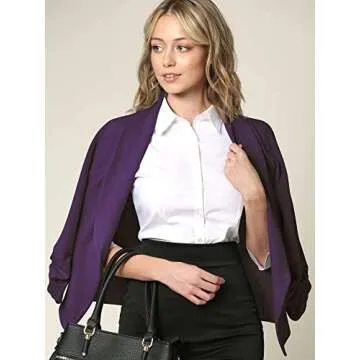 LL WSK2324 Women 3/4 Sleeve Blazer Open Front Cardigan Jacket Work Office Blazer M Purple