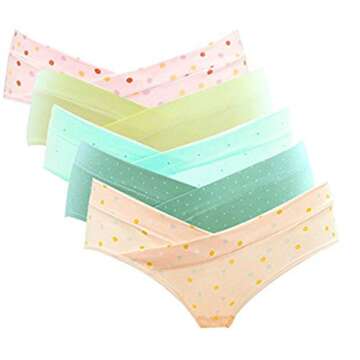 GIFTPOCKET Women's Under the Bump Maternity Panties Underwear, Pack of 5, Assorted Random Designs and Colors, L