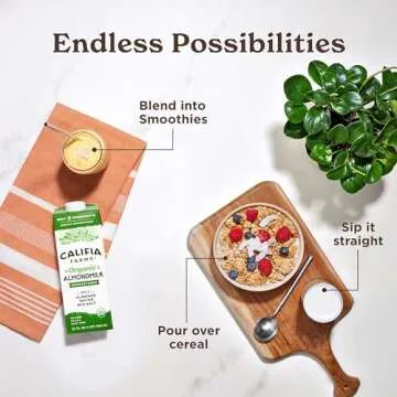 Califia Farms - Organic Unsweetened Almond Milk, 32 Oz (Pack of 6), Dairy Free, Vegan, Plant Based, Keto, Vegan, Gluten Free, Non GMO, USDA Organic