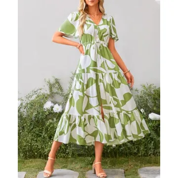 Zenlonr Women Summer Dresses 2024 Short Sleeve V Neck