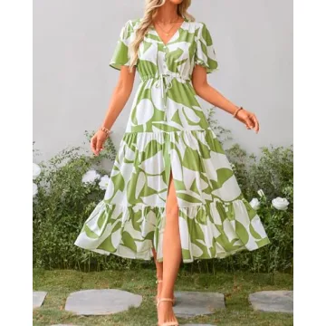 Zenlonr Women Summer Dresses 2024 Short Sleeve V Neck