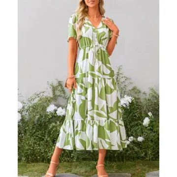 Zenlonr Women Summer Dresses 2024 Short Sleeve V Neck