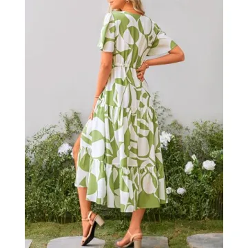 Zenlonr Women Summer Dresses 2024 Short Sleeve V Neck