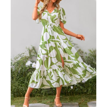 Zenlonr Women Summer Dresses 2024 Short Sleeve V Neck