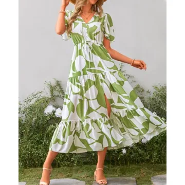 Zenlonr Women Summer Dresses 2024 Short Sleeve V Neck