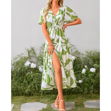 Zenlonr Women Summer Dresses 2024 Short Sleeve V Neck