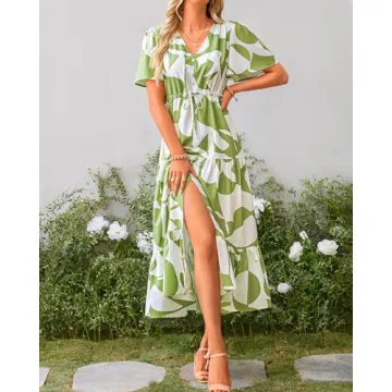 Zenlonr Women Summer Dresses 2024 Short Sleeve V Neck