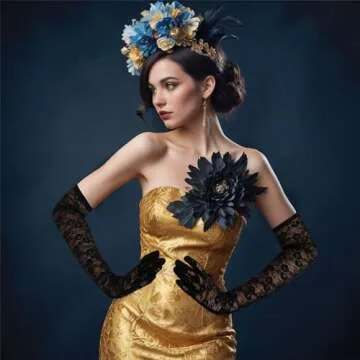 Lusofie Lace Gloves Women Long Elegant Black Tea Party Gloves 1920s Engagement Dress Party Dance Cocktail Party Opera Performance Mittens Formal Gloves (Black)