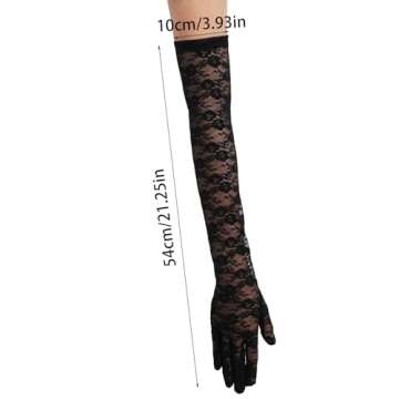 Lusofie Lace Gloves Women Long Elegant Black Tea Party Gloves 1920s Engagement Dress Party Dance Cocktail Party Opera Performance Mittens Formal Gloves (Black)