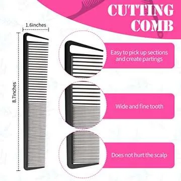 Patelai Hair Comb Set, 8 Pieces Rat Tail Combs, Teasing Combs, and Hand-held Alligator Clips, Carbon Fiber & Metal, for Hair Stylist, Braiding, Hair Women Girls, Daily Use