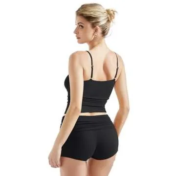 SUUKSESS Women 2 Piece Lounge Sets Shorts Pajama Set SLeeveless Lace Trim Tank Top Crop Cami Outfits (Jet Black,M)