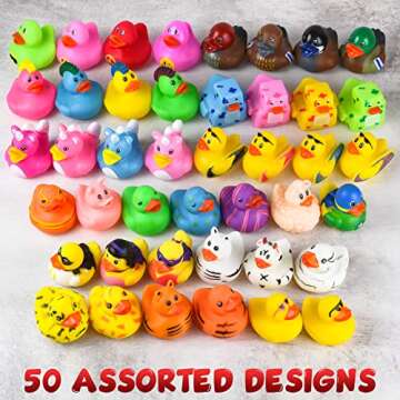 Rubber Ducks for Jeep Ducking 50 PCS Assorted Rubber Ducks for Duckies Games, Jeeps Ducking / Cruise Ships and Bath / Pool Play - Small 2 Inch Rubber Duck