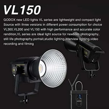 Godox VL150 LED Video Light, 150W 5600K Bowens Mount Continuous Video Light,CRI 96 TLCI 95, 61000Lux@1m, 0-100% Dimming, Bluetooth and Wireless Radio Remote, with V-Mount Plate Controller Box