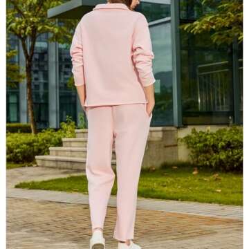 Ainangua Casual 2 Piece Sets for Women V Neck Long Sleeve Tops Wide Leg Pants Workout Outfits Fashio...