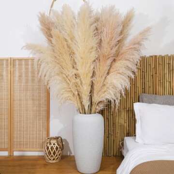 Pampas Grass Decor Tall, 47" Inch 10 Stems Natural Pompas Grass, Dried Pampas Grass for Wedding, Bir...