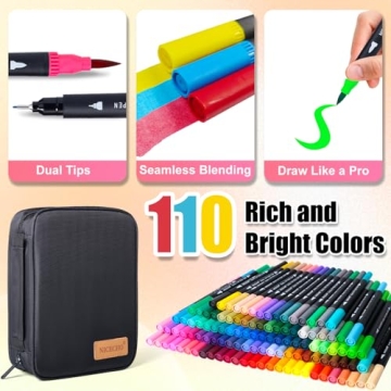 Sunacme Dual Brush Markers Set - 110 Colors for All Ages