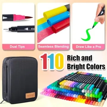 Sunacme Dual Brush Markers Set - 110 Colors for All Ages