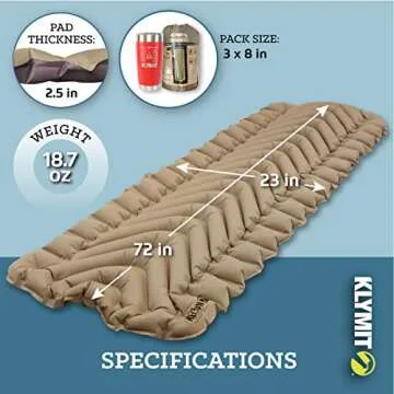Klymit Static V Inflatable Sleeping Pad for Ultimate Comfort