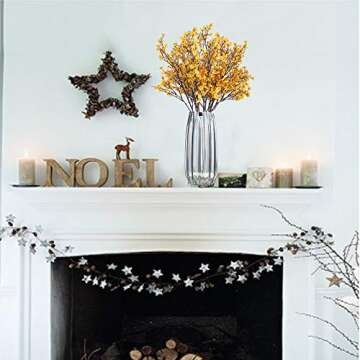 AILANDA 6 PCS Artificial Flowers Babys Breath Bouquet Real Touch Silk Floral Arrangement Orange Gypsophila Flowers for Christmas Home Wedding Table Centerpiece Fireplace Vase Filler