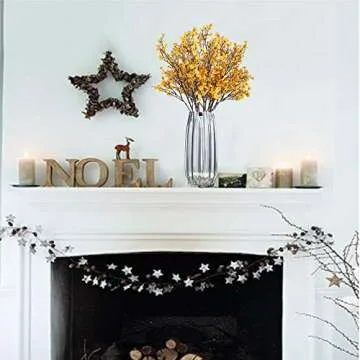 AILANDA 6 PCS Artificial Flowers Babys Breath Bouquet Real Touch Silk Floral Arrangement Orange Gypsophila Flowers for Christmas Home Wedding Table Centerpiece Fireplace Vase Filler