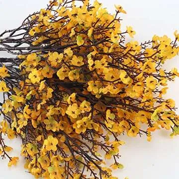 AILANDA 6 PCS Artificial Flowers Babys Breath Bouquet Real Touch Silk Floral Arrangement Orange Gypsophila Flowers for Christmas Home Wedding Table Centerpiece Fireplace Vase Filler