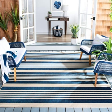 SAFAVIEH Courtyard Collection 8' x 10' Navy/Beige CY6062 Stripe Indoor/Outdoor Waterproof Easy Clean...
