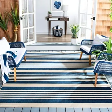 SAFAVIEH Courtyard Collection 8' x 10' Navy/Beige CY6062 Stripe Indoor/Outdoor Waterproof Easy Clean...