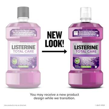 Listerine Total Care Anticavity Fluoride Mouthwash, Kills 99.9% of Germs That Cause Bad Breath and Prevents Cavities, Fresh Mint Flavor, 1L (Pack of 2)