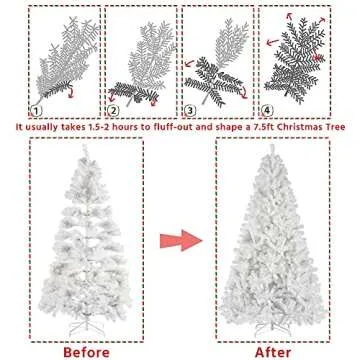 Yaheetech 7.5ft White Artificial Christmas Pine Tree Seasonal Holiday Carnival Home Party Decoration for Home, Office, Party Decoration Indoor Outdoor with 1539 Branch Tips and Foldable Stand