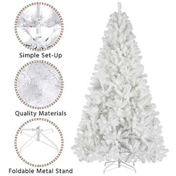 Yaheetech 7.5ft White Artificial Christmas Pine Tree Seasonal Holiday Carnival Home Party Decoration for Home, Office, Party Decoration Indoor Outdoor with 1539 Branch Tips and Foldable Stand
